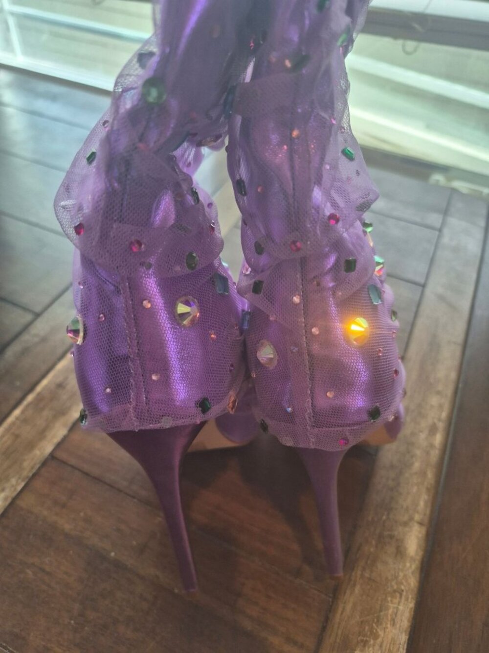 Azalea Wang Liora Purple Rhinestone Slouchy Stiletto Boots US Size 10 - Picture 3 of 6